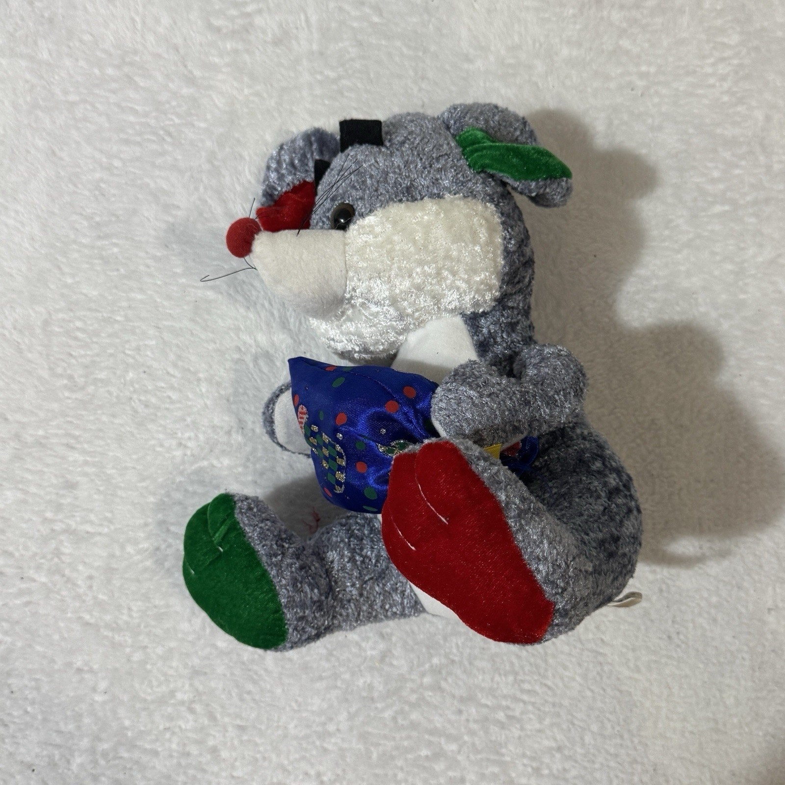K&K Games Christmas Mouse Plush Gray Red Green Holiday Stuffed Animal Blue Scarf