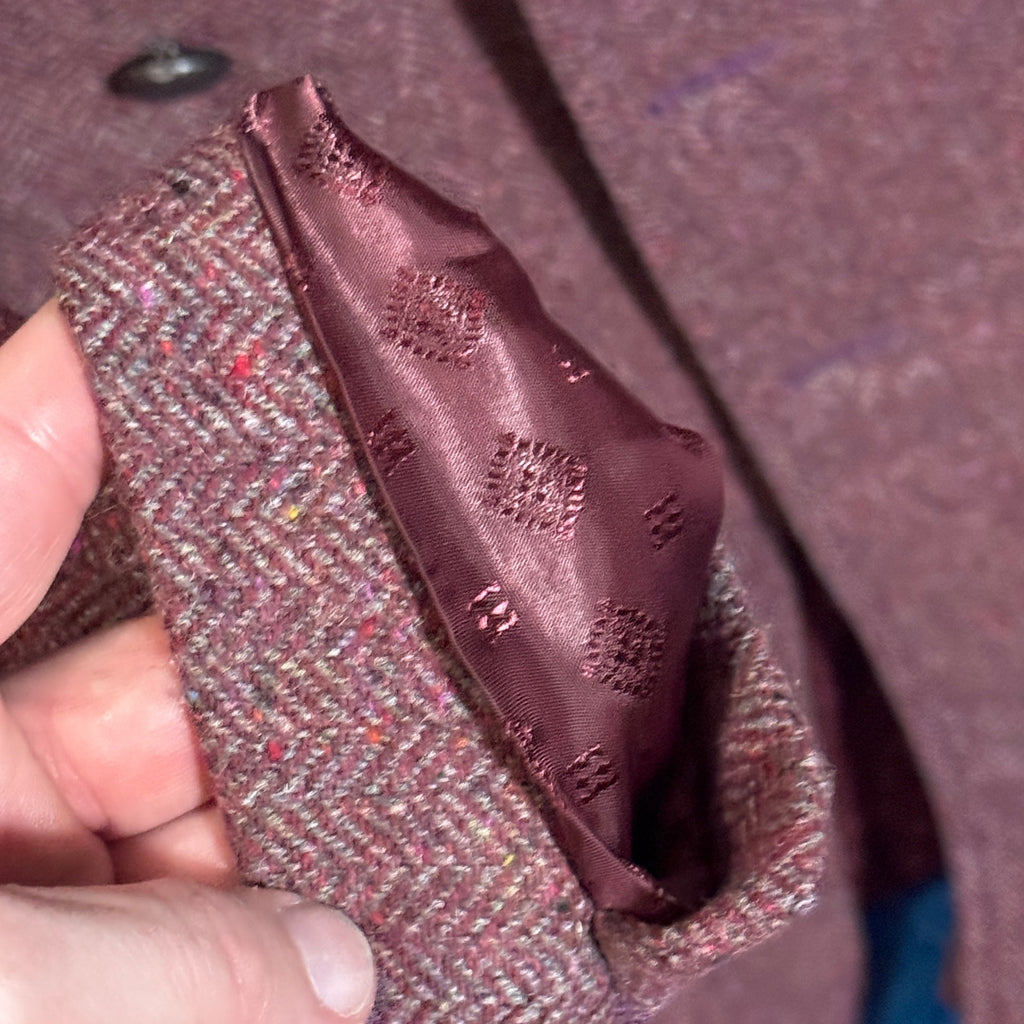 Vintage Burgundy Donegal Tweed Double Breasted Blazer Sport Coat Mens L XL 80s