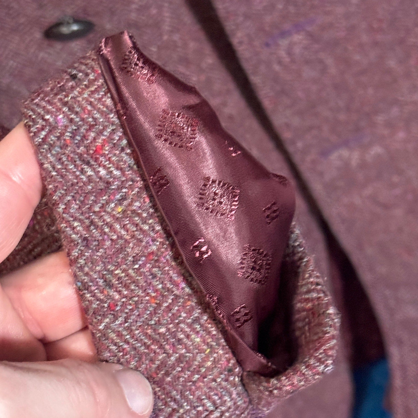 Vintage Burgundy Donegal Tweed Double Breasted Blazer Sport Coat Mens L XL 80s