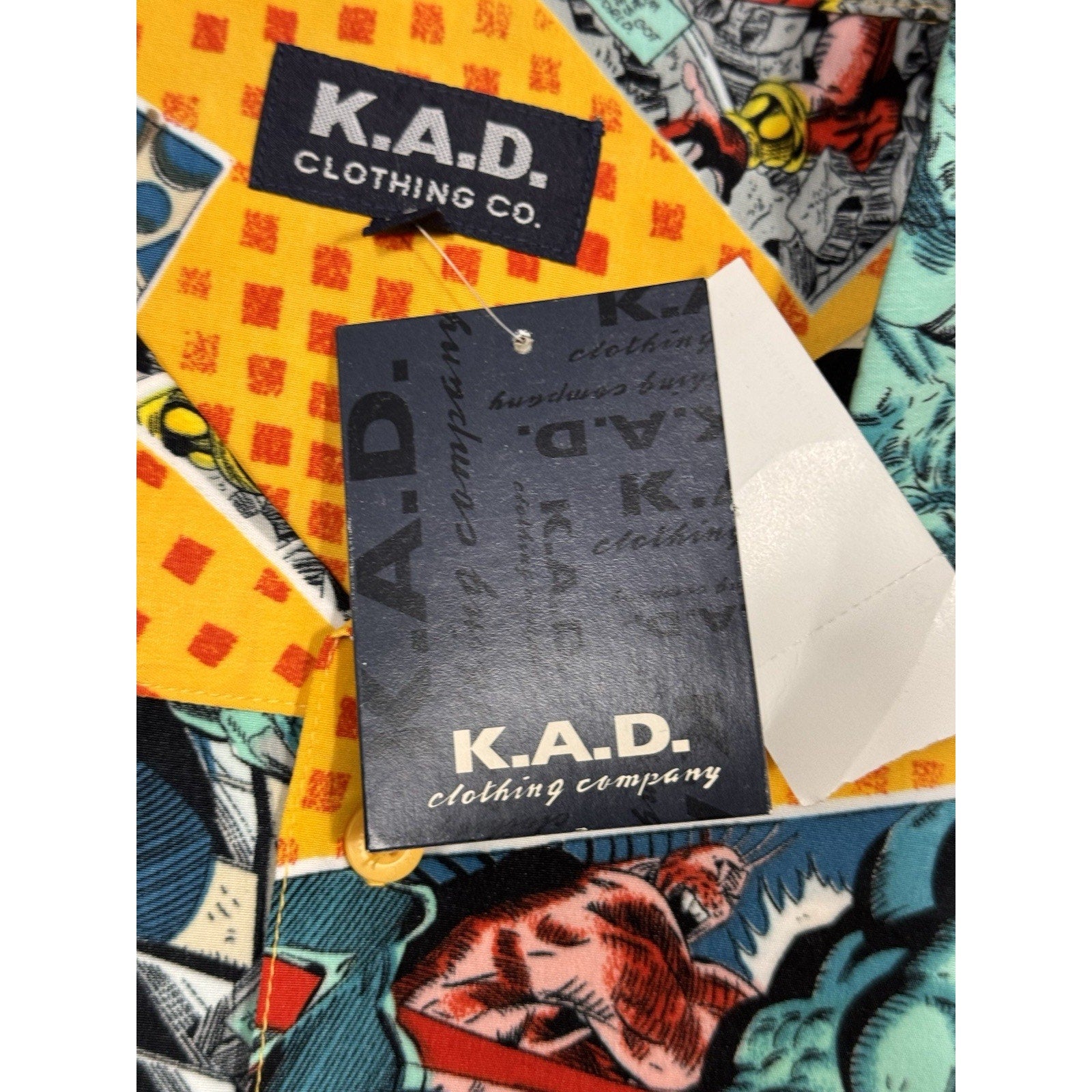 Vtg KAD Comic Book All Over Print Button Up Shirt Marvel Style XL Thor Hulk Y2K