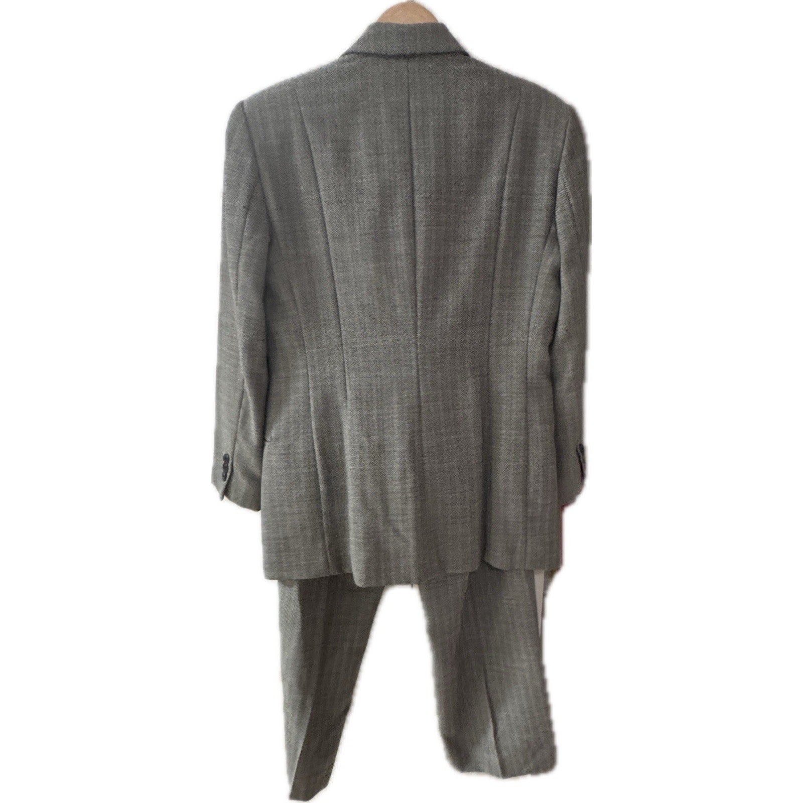 Armani Collezioni Womens Virgin Wool Gray Herringbone Pant Suit Size 4 Italy