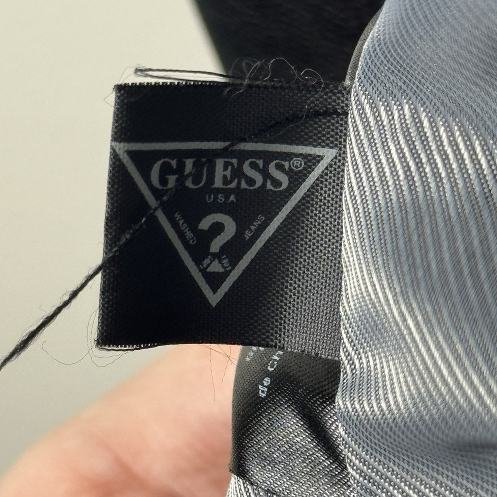 GUESS Mens Large Faux Leather Moto Cafe Racer Jacket Black Quilted Biker Zip