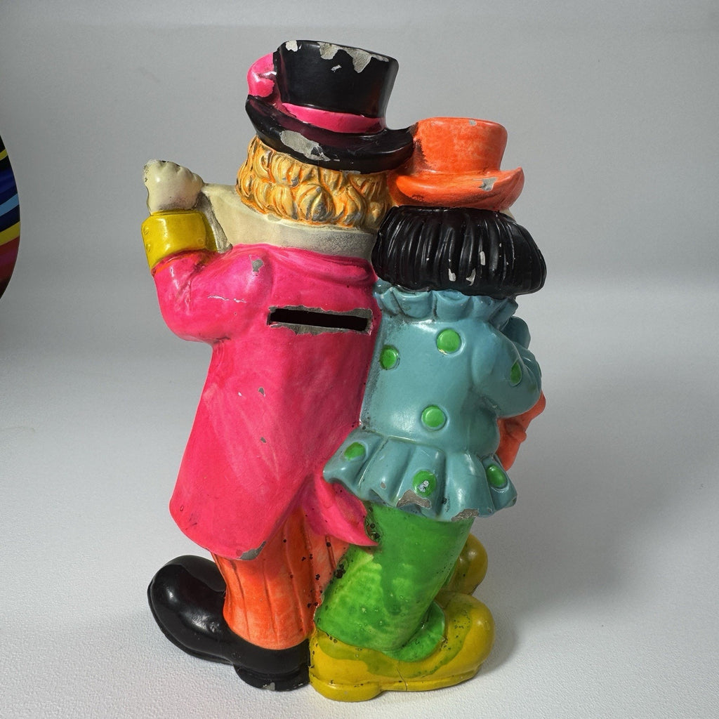 Vtg 1968 OSL Japan Musician Clown Coin Bank Chalkware Rare Vibrant Colorful HTF