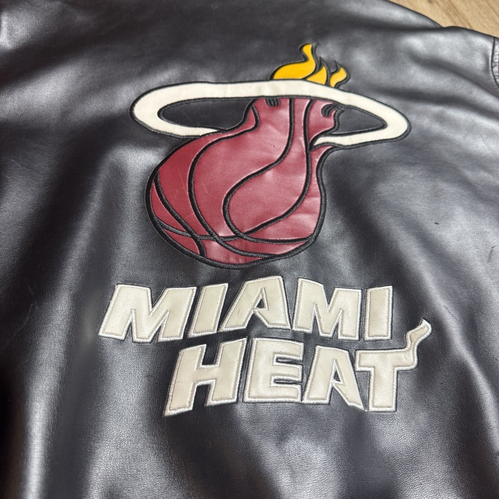 Vintage Y2K Miami Heat NBA Basketball Black Leather Bomber Jacket Men’s XL RARE