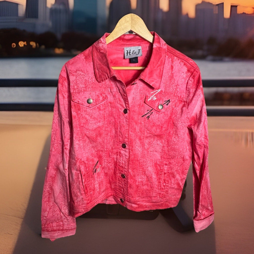 H&J Women's Pink Denim Jean Jacket Size XL Lightweight Long Sleeve