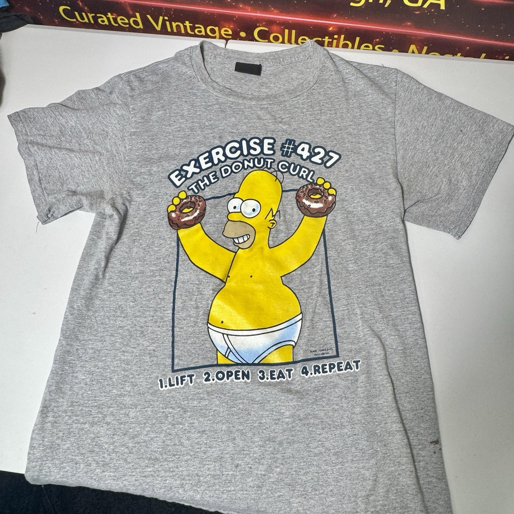 Vintage Homer Simpson Donut Curl Exercise T-Shirt Men's Medium Changes 2002 USA
