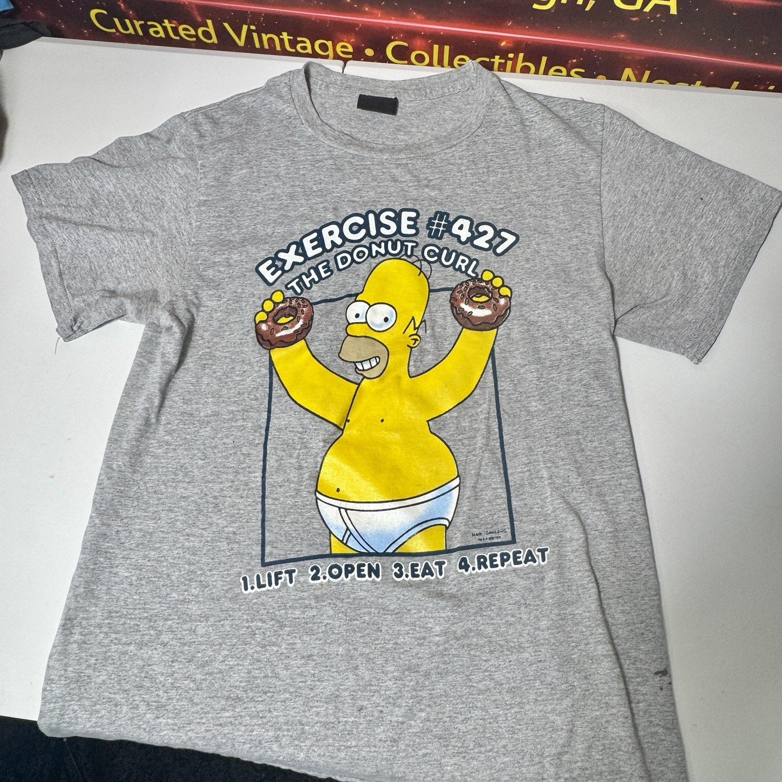 Vintage Homer Simpson Donut Curl Exercise T-Shirt Men's Medium Changes 2002 USA