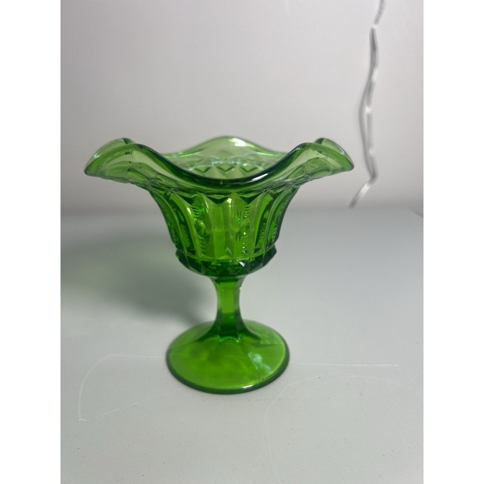 Kanawha Glass Green Uranium Pedestal Compote Candy Dish Glows Vintage 5.5"