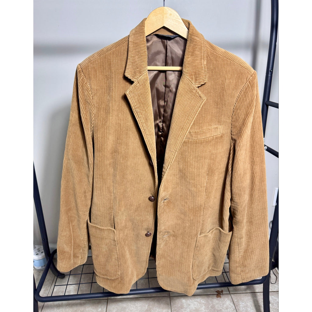 Abercrombie & Fitch Tan Corduroy Sport Coat Blazer Jacket Large L Brown 3 Y2K