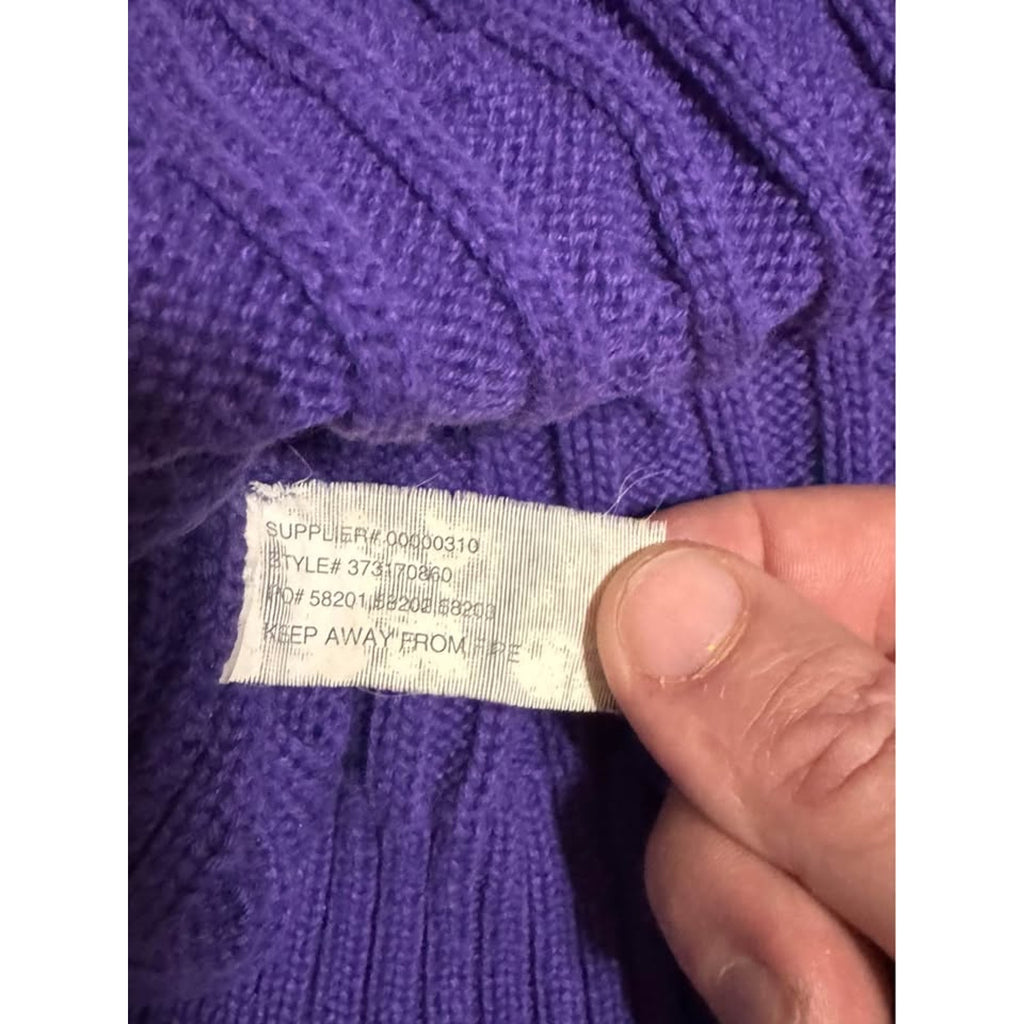 Vtg Polo Ralph Lauren Cable Knit Sweater Purple Yellow Pony Women XL 16