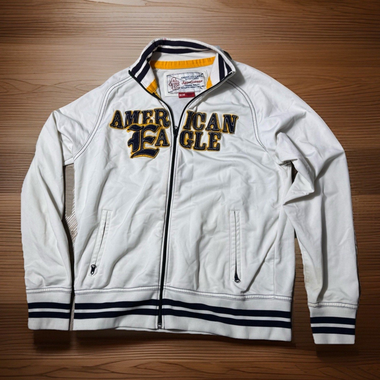 Vtg Y2K American Eagle AE Sportswear Womens White Varsity Full Zip Jacket Coat M