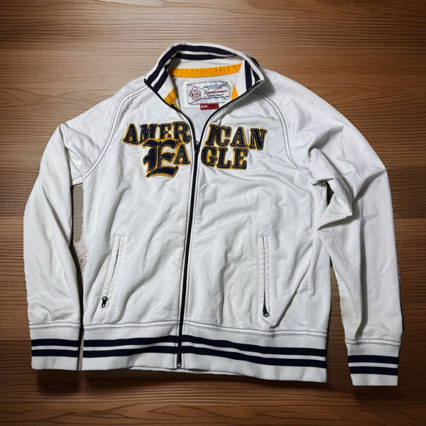 Vtg Y2K American Eagle AE Sportswear Womens White Varsity Full Zip Jacket Coat M