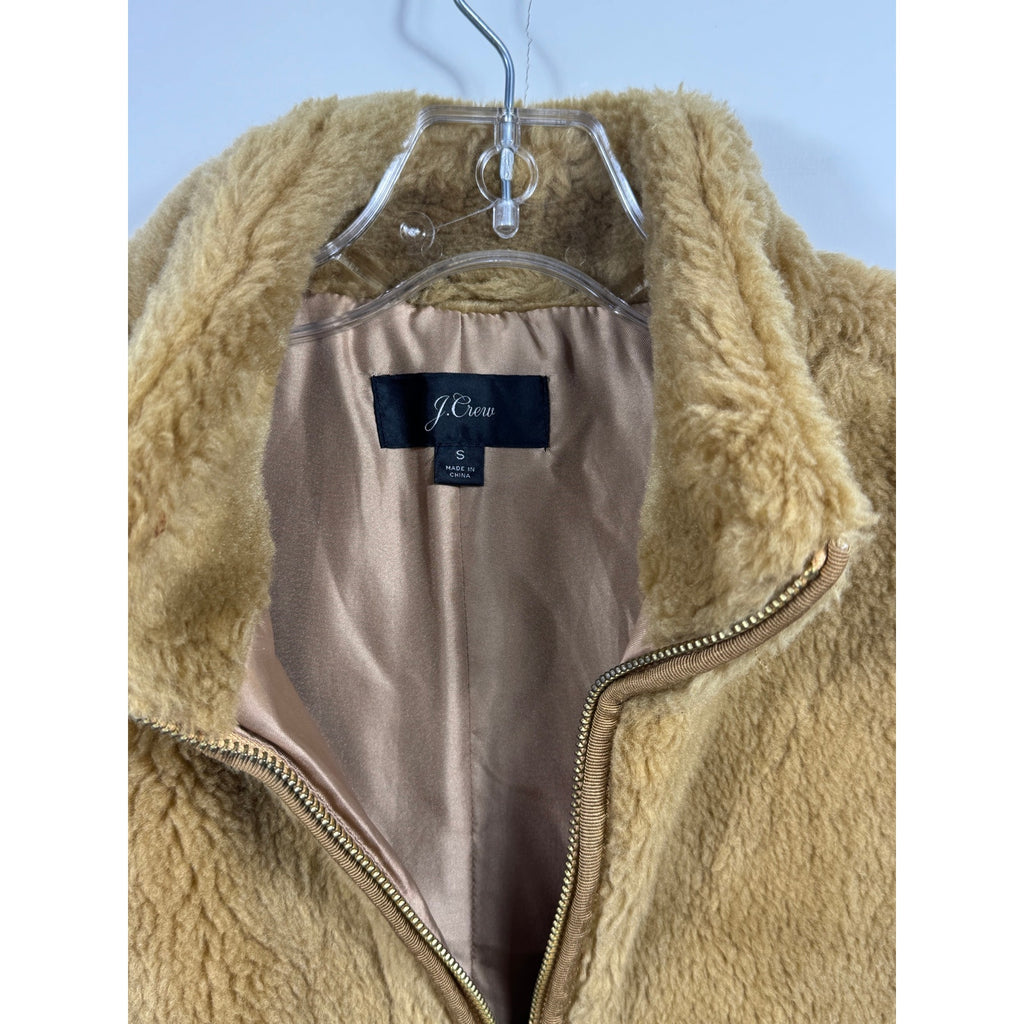 J.Crew Sherpa Fleece Vest Womens Small Beige Tan Teddy Full Zip Cozy Fall 2018