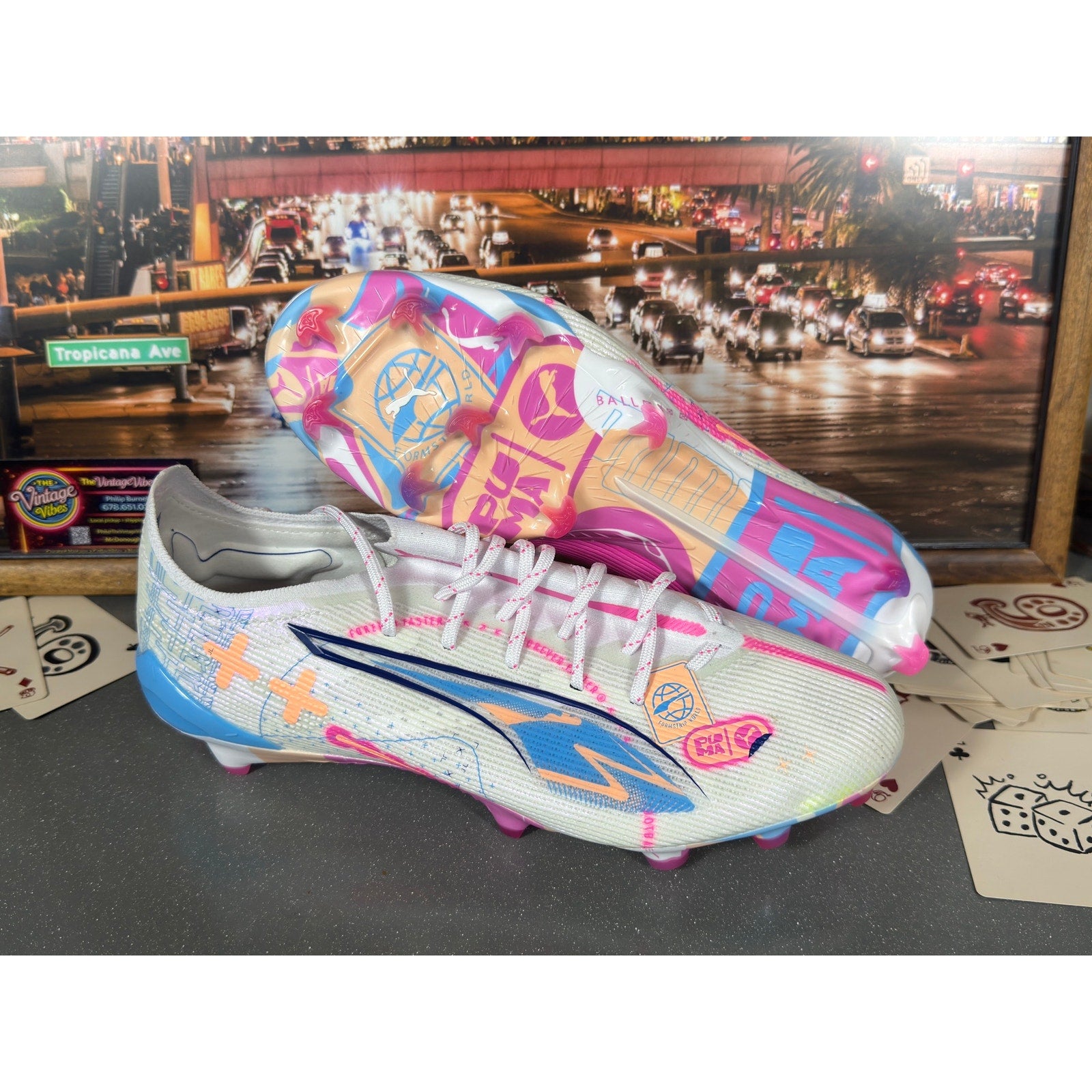 Puma Ultra Match FG/AG Soccer Cleats White Pink Blue 108063-01 Men’s 8.5
