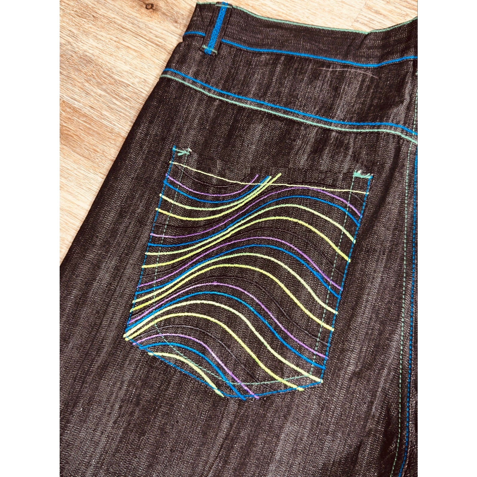 Dodeca Jeans Y2K Dark Wash Wide Leg Graphic Denim 38x34 Rare Streetwear