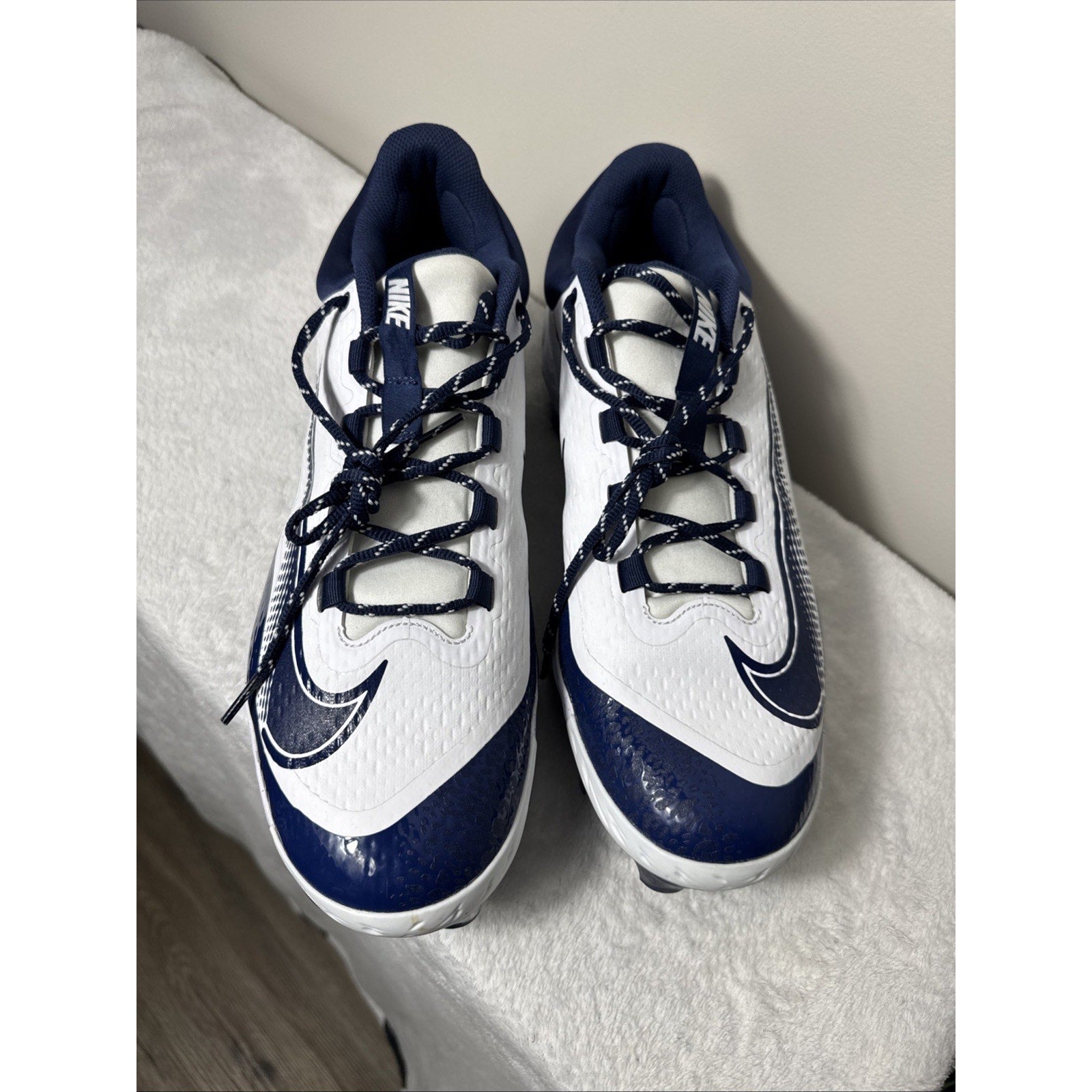 Nike Men's Alpha Huarache Elite 15 Low MCS Baseball Cleats White Navy FD6255-107