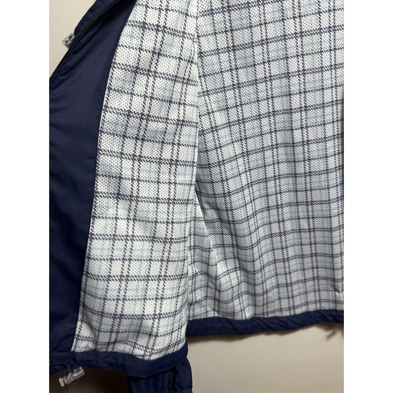 Vtg Wilson Lightweight Windbreaker Jacket Navy Blue Plaid Lined Full Zip Size L