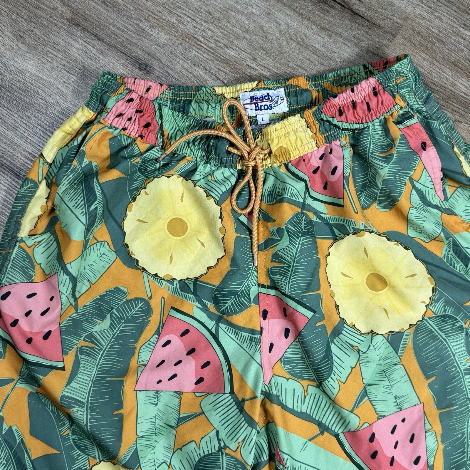 VTG Beach Bros Tropical Pineapple & Watermelon Lined Swim Trunks Size L Large