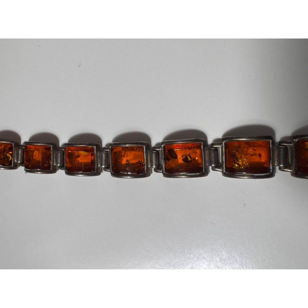 Vtg Baltic Amber Bracelet 925 Sterling Silver Natural Inclusions Estate Jewelry