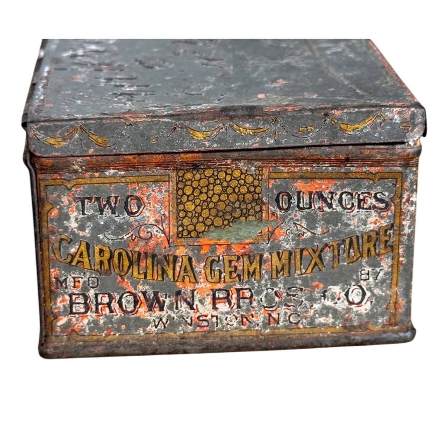 Antique 1890-1910 Carolina Gem Long Cut Tobacco Tin Brown Bros Winston NC Vintage