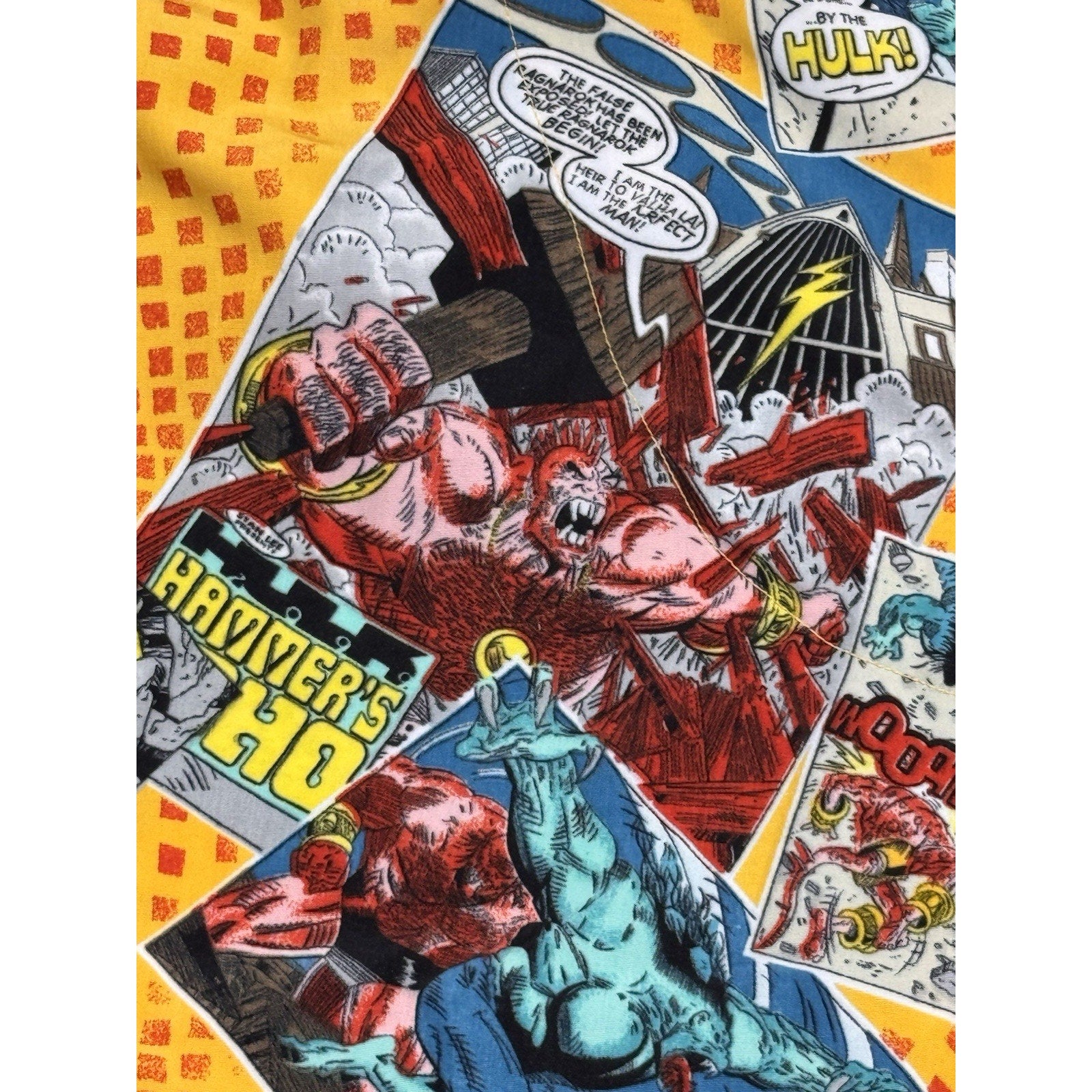 Vtg KAD Comic Book All Over Print Button Up Shirt Marvel Style XL Thor Hulk Y2K