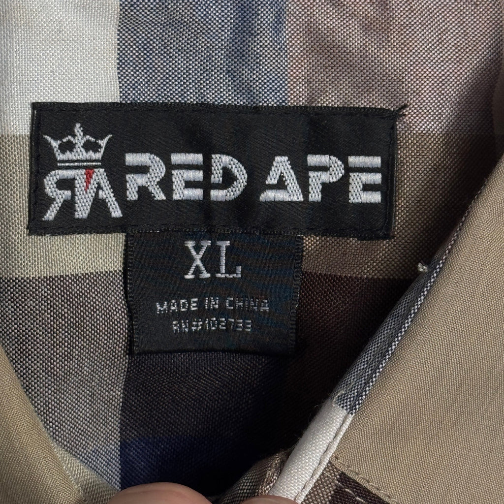 Red Ape Plaid Button Up Shirt Mens XL Short Sleeve Embroidered Logo Streetwear