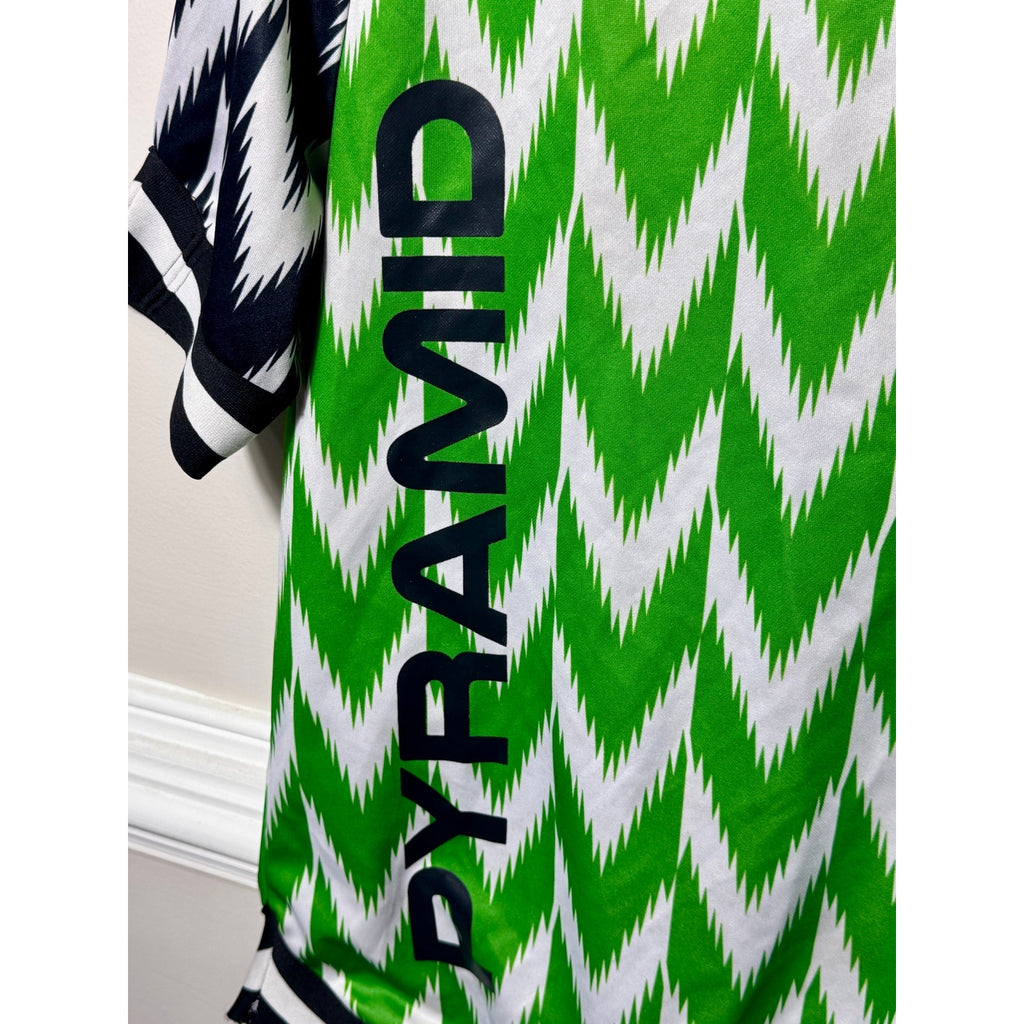 Black Pyramid Nigeria Inspired Soccer Jersey Zig Zag 86 Green White Large