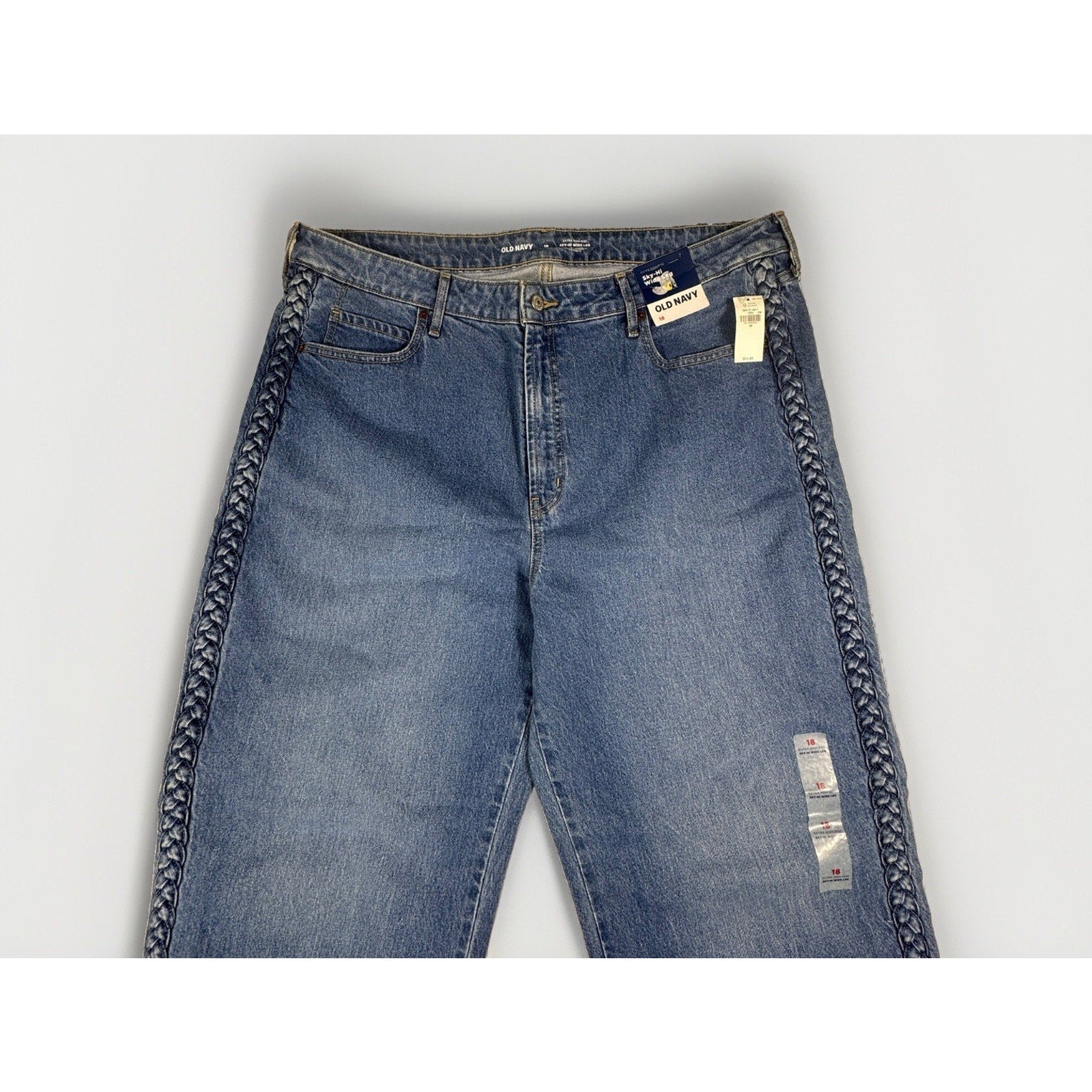 Old Navy Sky-Hi Wide Leg Braided Jeans Womens 18 Extra High Rise NWT Denim