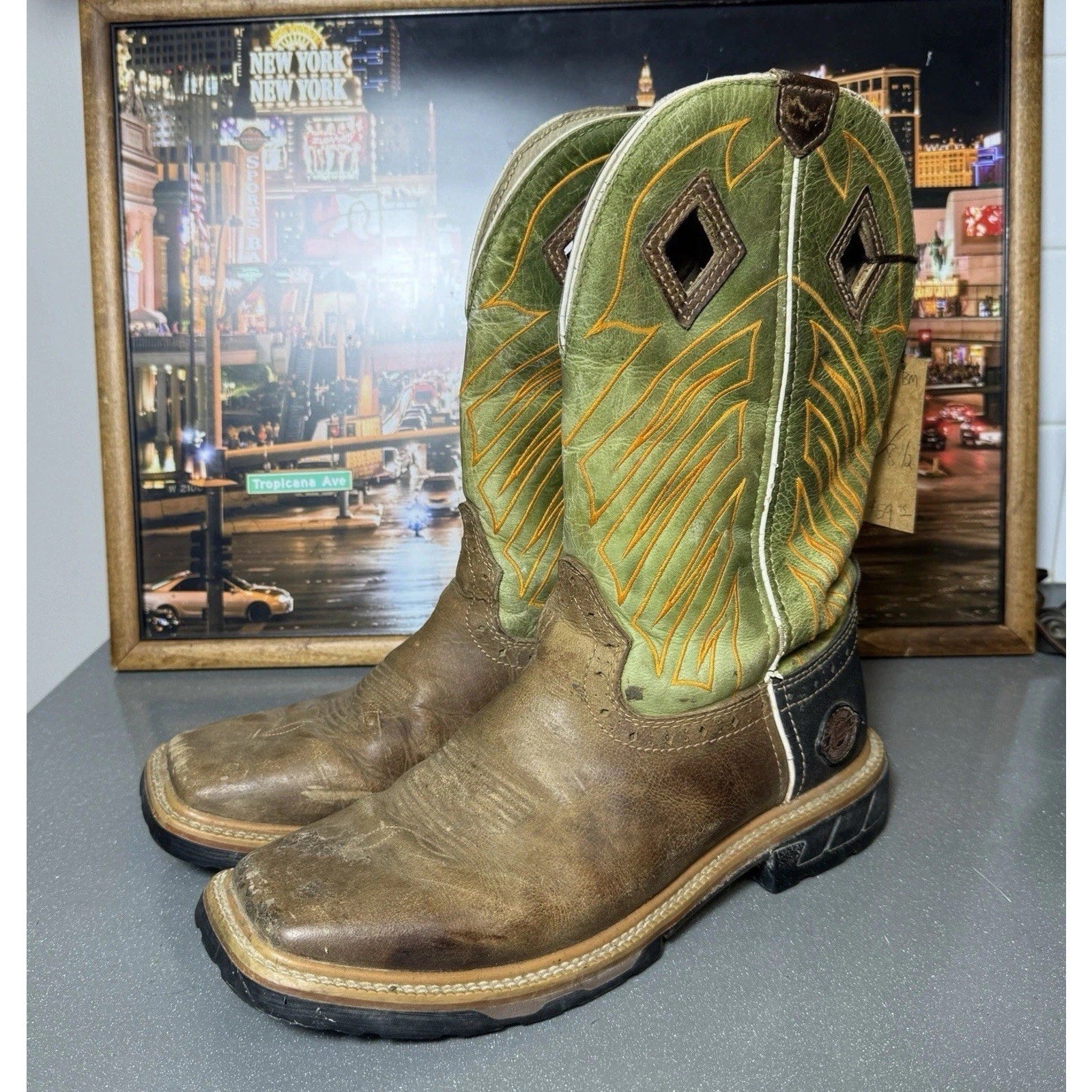 Justin Hybred WK4970 Green Grass Square Toe Wellington EH Work Boots Men’s 8.5D