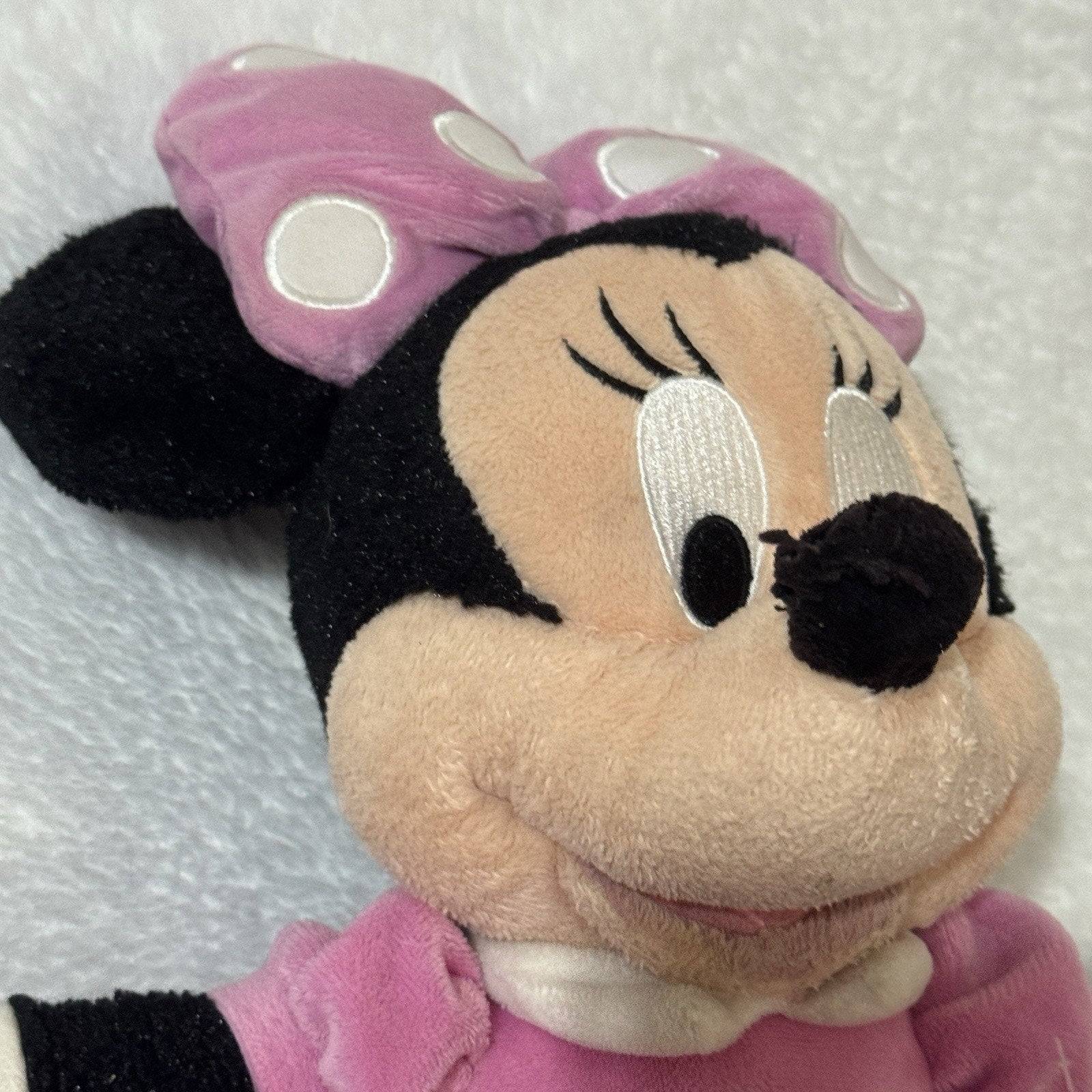 Disney Parks Minnie Mouse Plush 18” Pink Polka Dot Dress Bow Theme Park Used