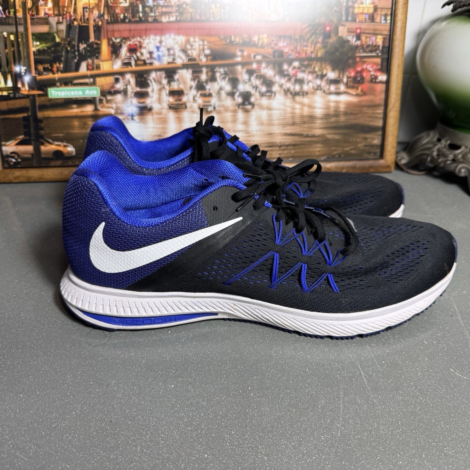 Nike Zoom Winflo 3 Mens Size 15 Blue Black Athletic Running Shoes Sneakers