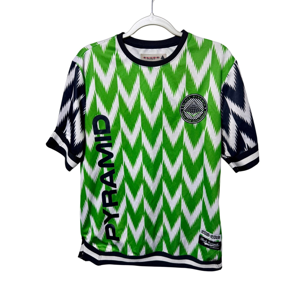 Black Pyramid Nigeria Inspired Soccer Jersey Zig Zag 86 Green White Large