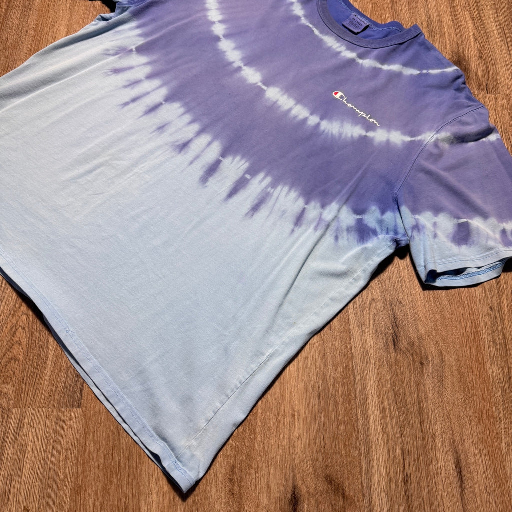 Champion Tie Dye T Shirt 3XL Purple Blue Embroidered Logo Script Graphic Tee