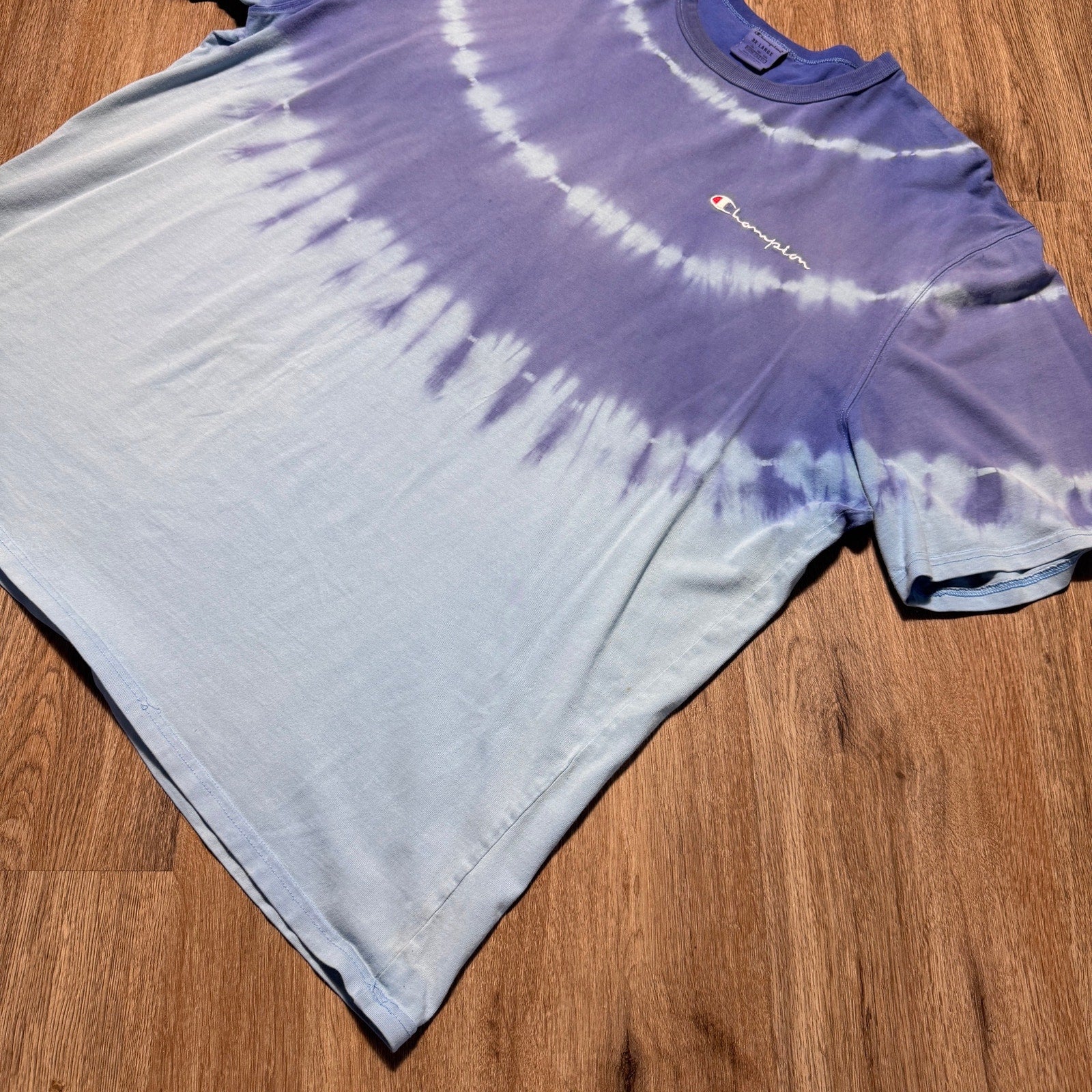 Champion Tie Dye T Shirt 3XL Purple Blue Embroidered Logo Script Graphic Tee