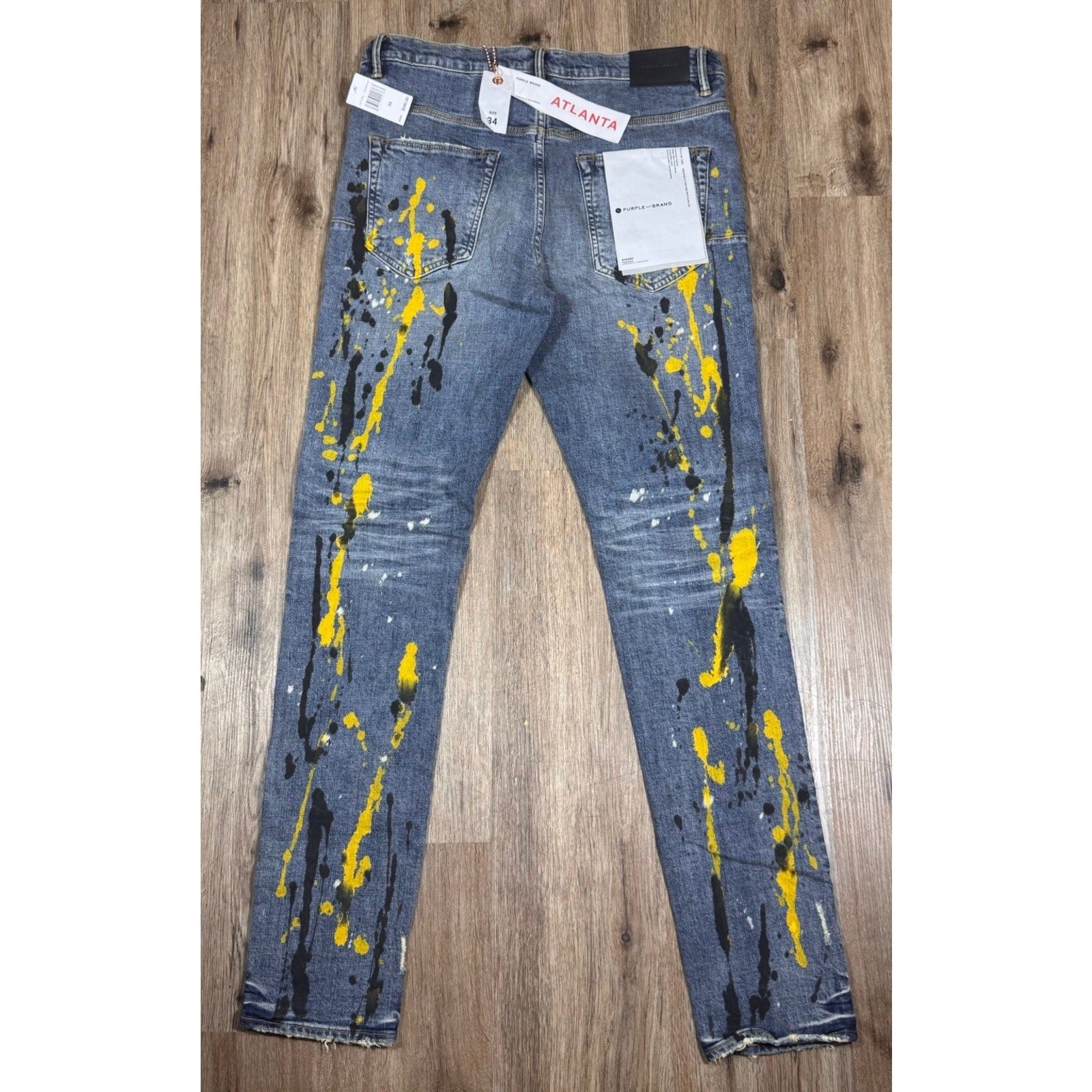$290 Rare Purple Brand P002 Atlanta Exclusive Gold Paint Splatter Jeans Sz 34x34
