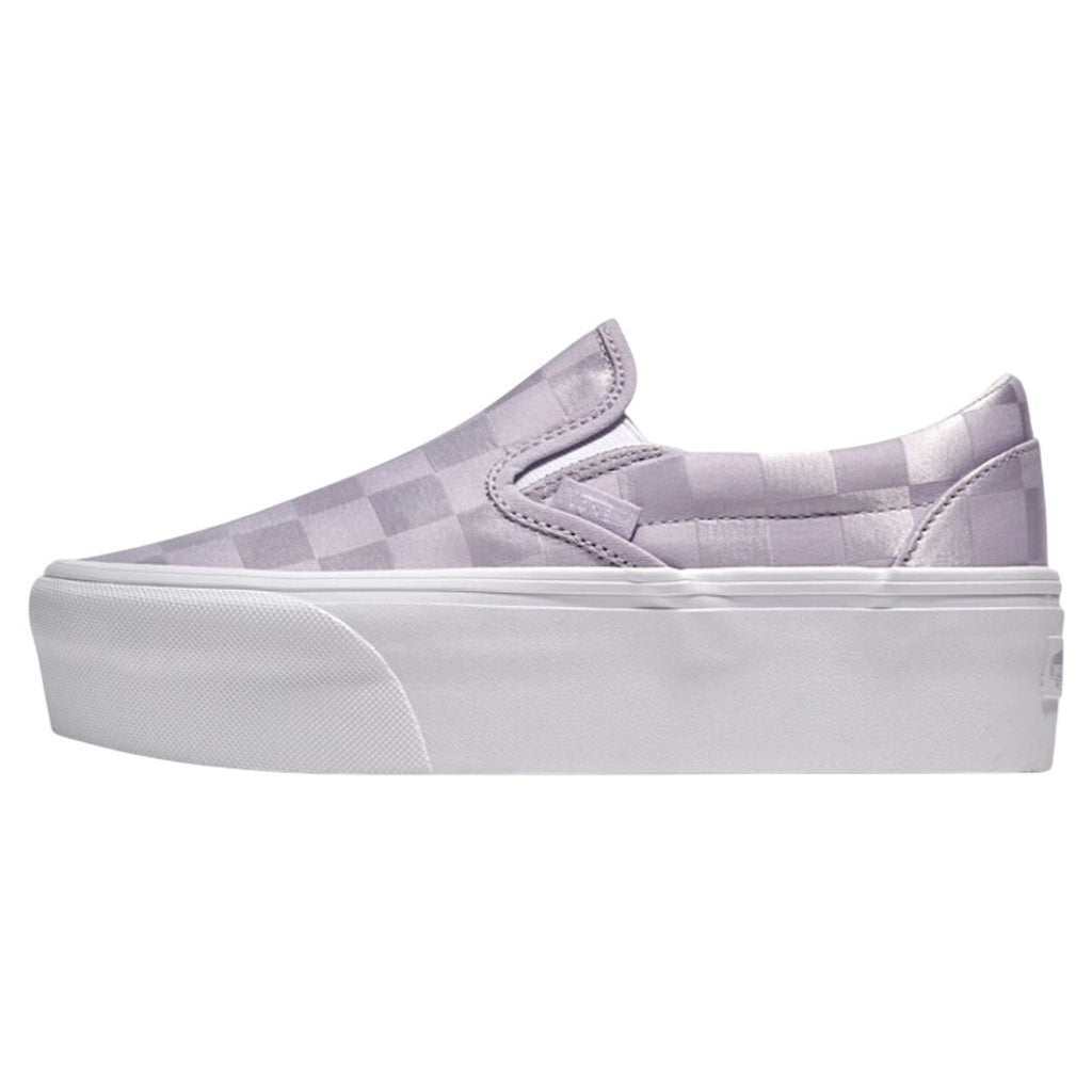 Vans Classic Slip-On Stackform Checkerboard Satin Lilac Purple Platform Shoes W7