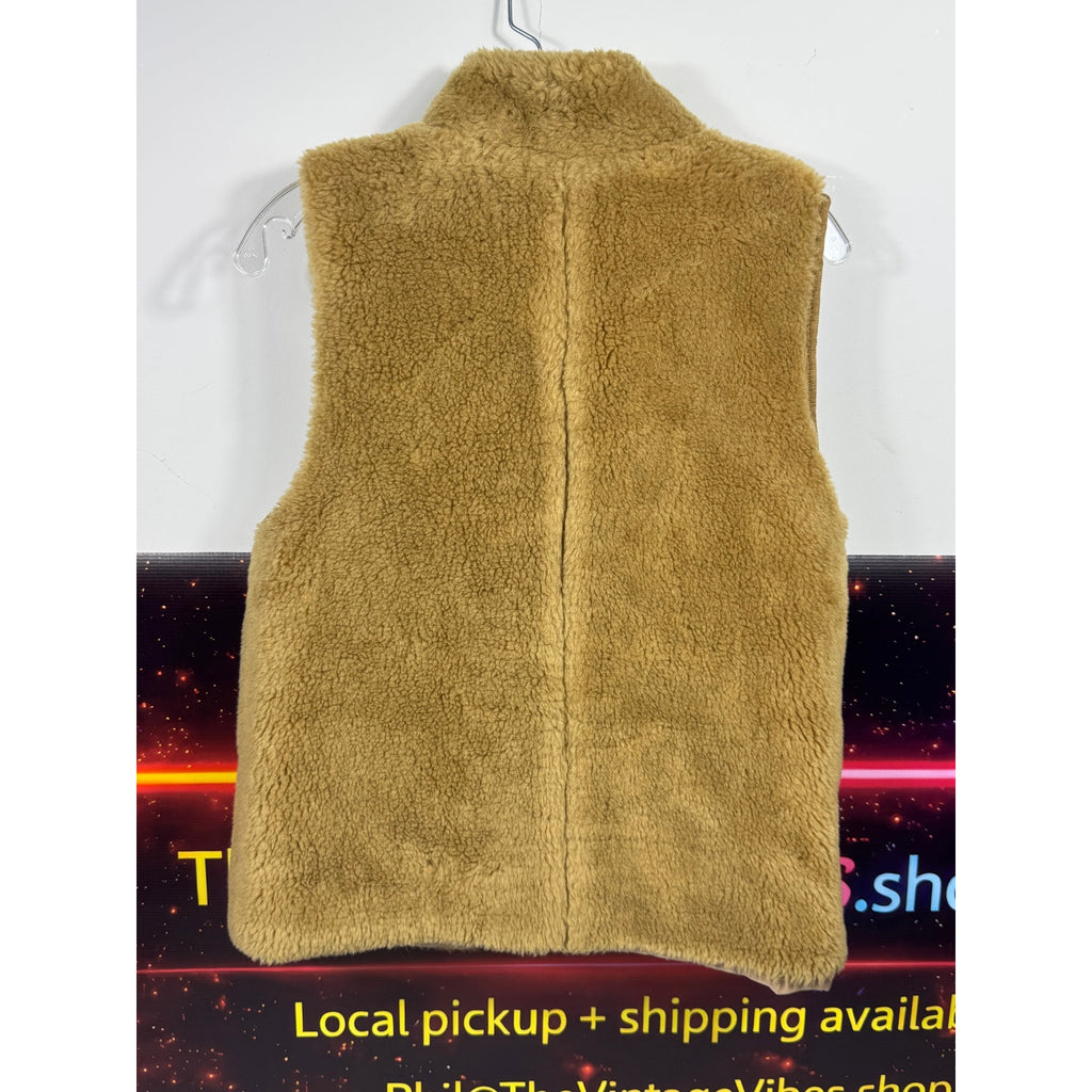 J.Crew Sherpa Fleece Vest Womens Small Beige Tan Teddy Full Zip Cozy Fall 2018