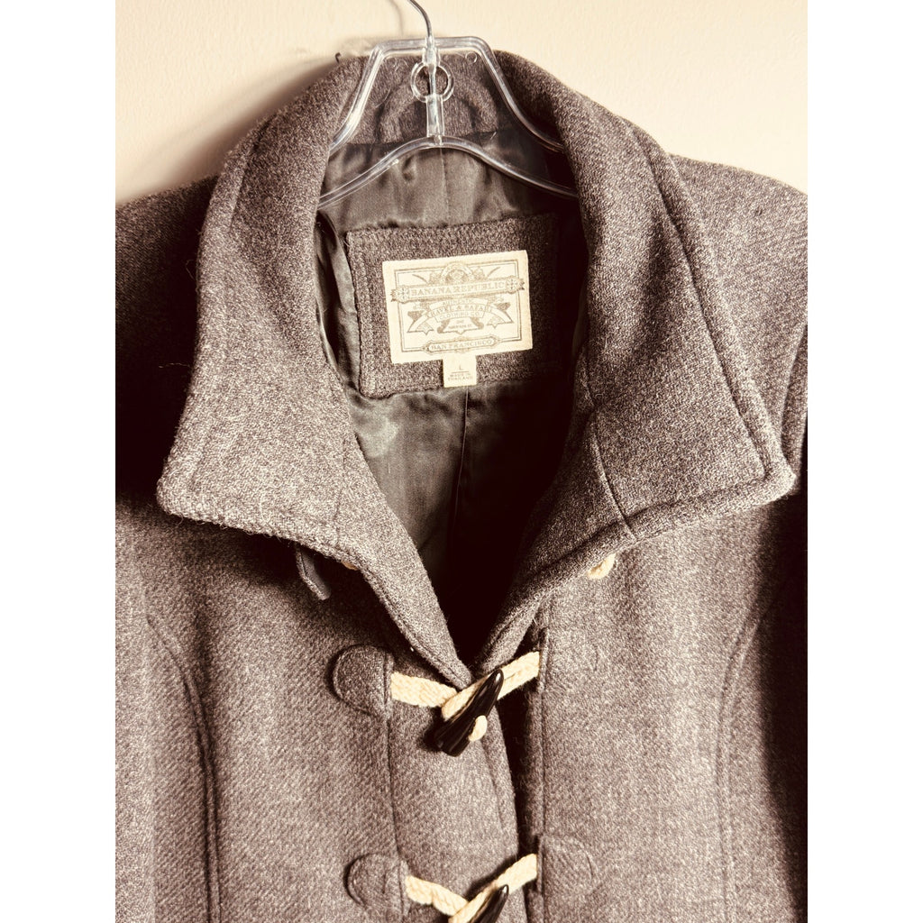 Vintage Banana Republic Gray Wool Duffle Coat Women Large Safari Travel Jacket
