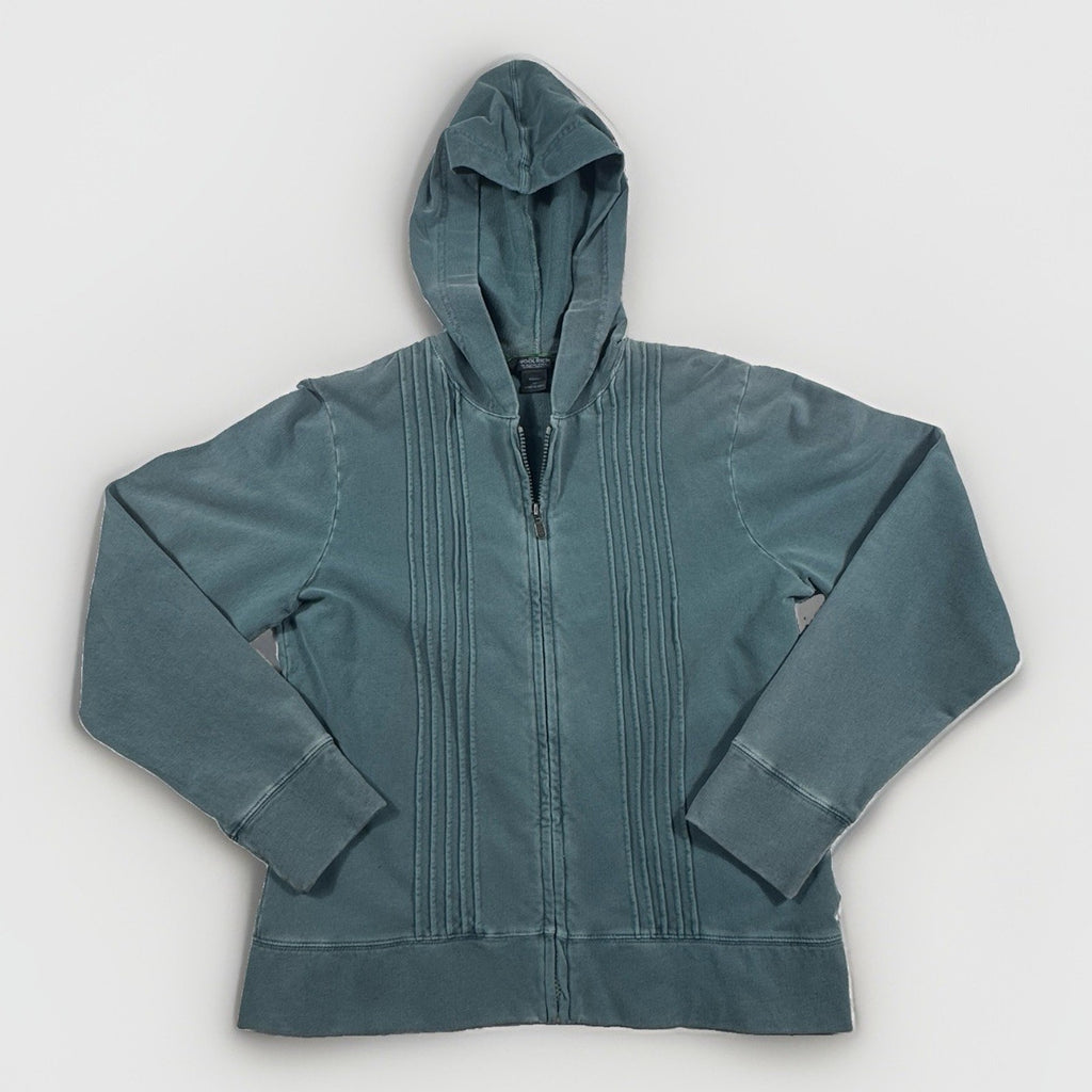Woolrich Garment Dyed Full Zip Hoodie Womens M Blue Green Stretch Sweatshirt