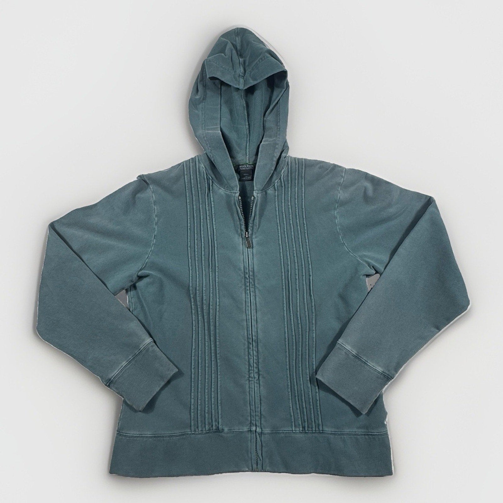 Woolrich Garment Dyed Full Zip Hoodie Womens M Blue Green Stretch Sweatshirt