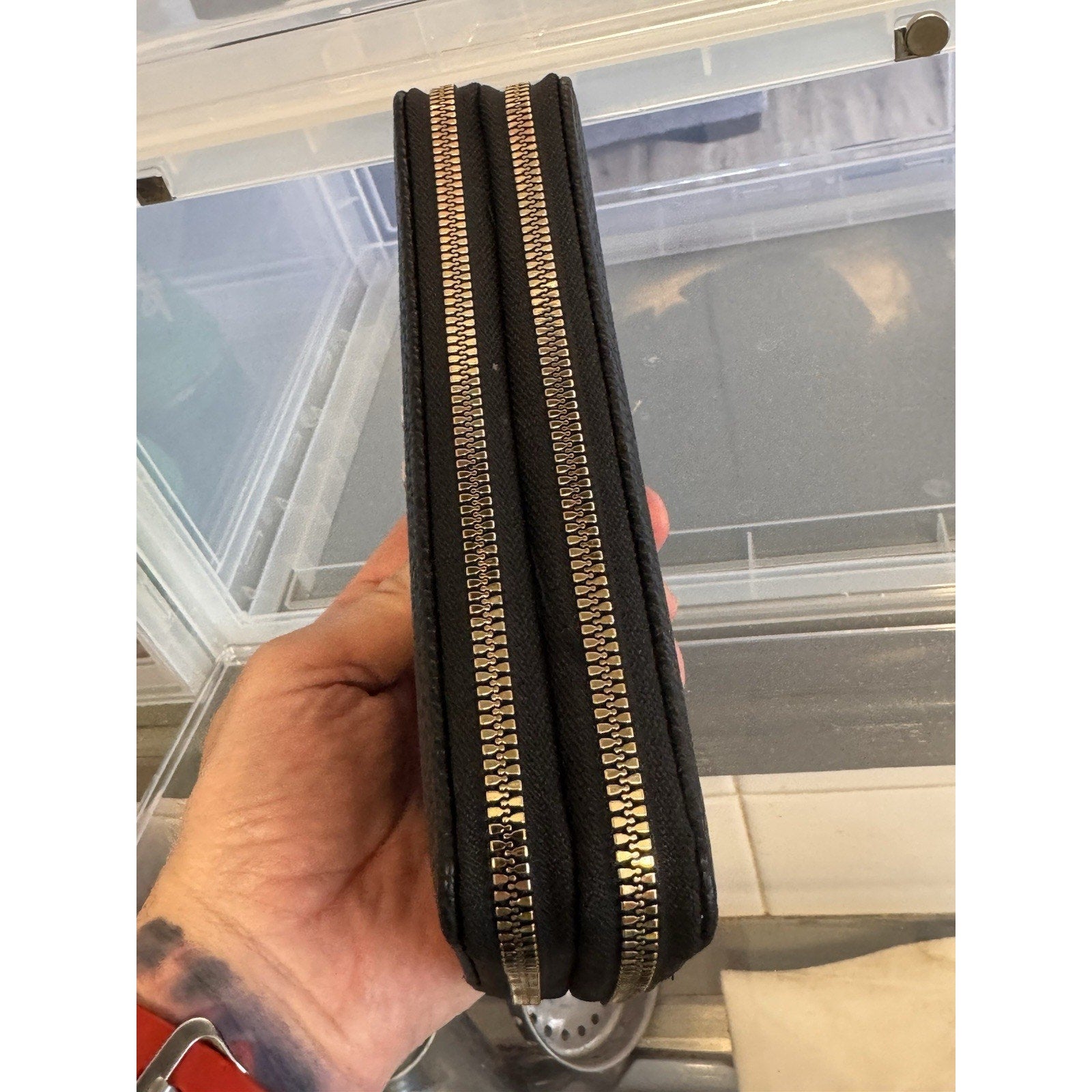 Halston Black Pebbled Leather Zip Around Continental Wallet Clutch Organizer