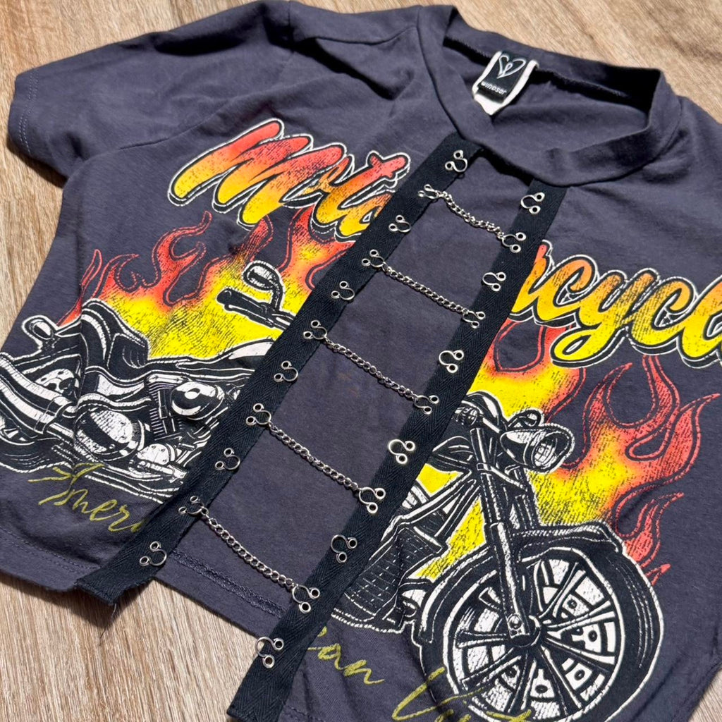 Y2k motorcycle graphic chain lace