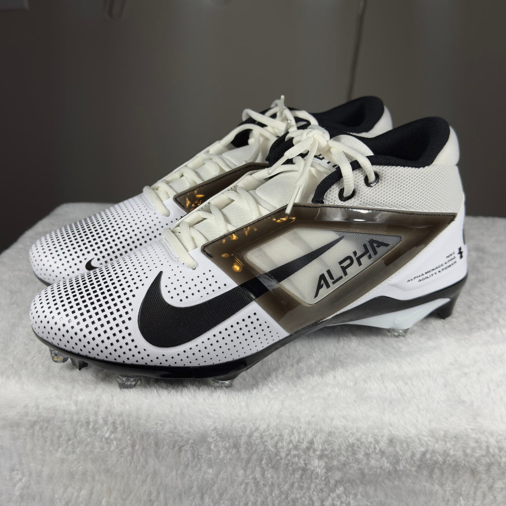 Nike Alpha Menace 4 Pro Football Cleats White Black HF4555-100 Sz 12.5