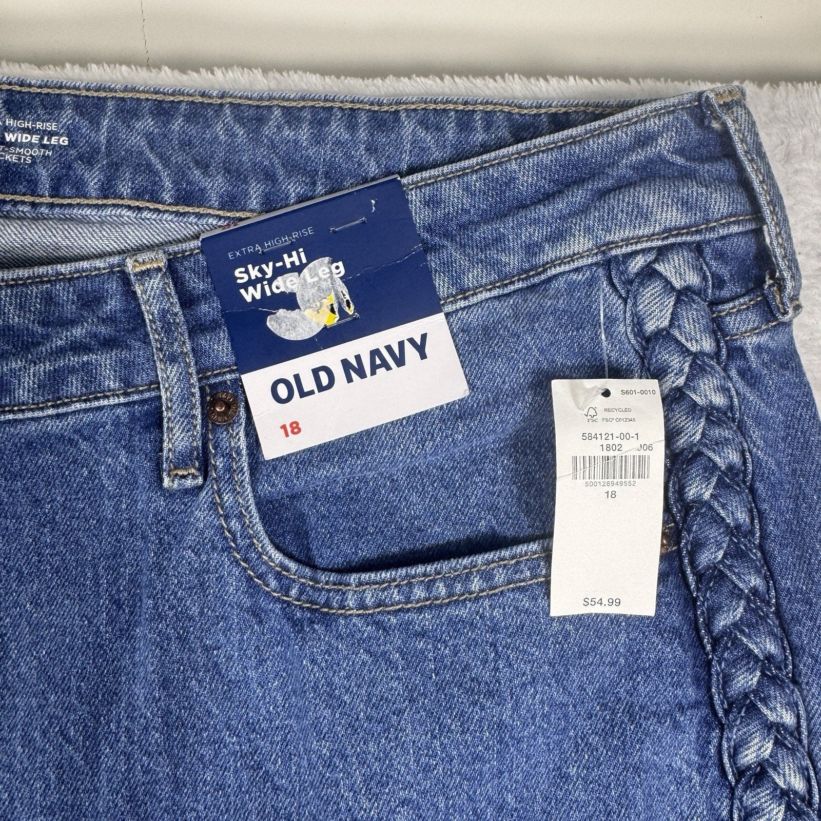 Old Navy Sky-Hi Wide Leg Braided Jeans Womens 18 Extra High Rise NWT Denim