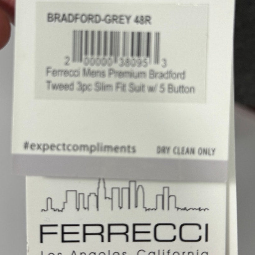 Ferrecci Bradford Grey Tweed Suit Jacket & Vest Mens 48R Slim Fit Formal XXL