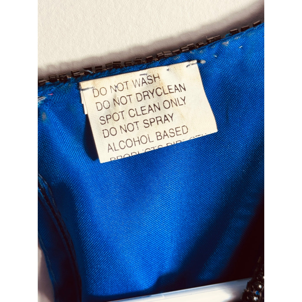 Vintage Stenay Silk Beaded Sequin Top Blue Black Evening Party Blouse Women’s Large