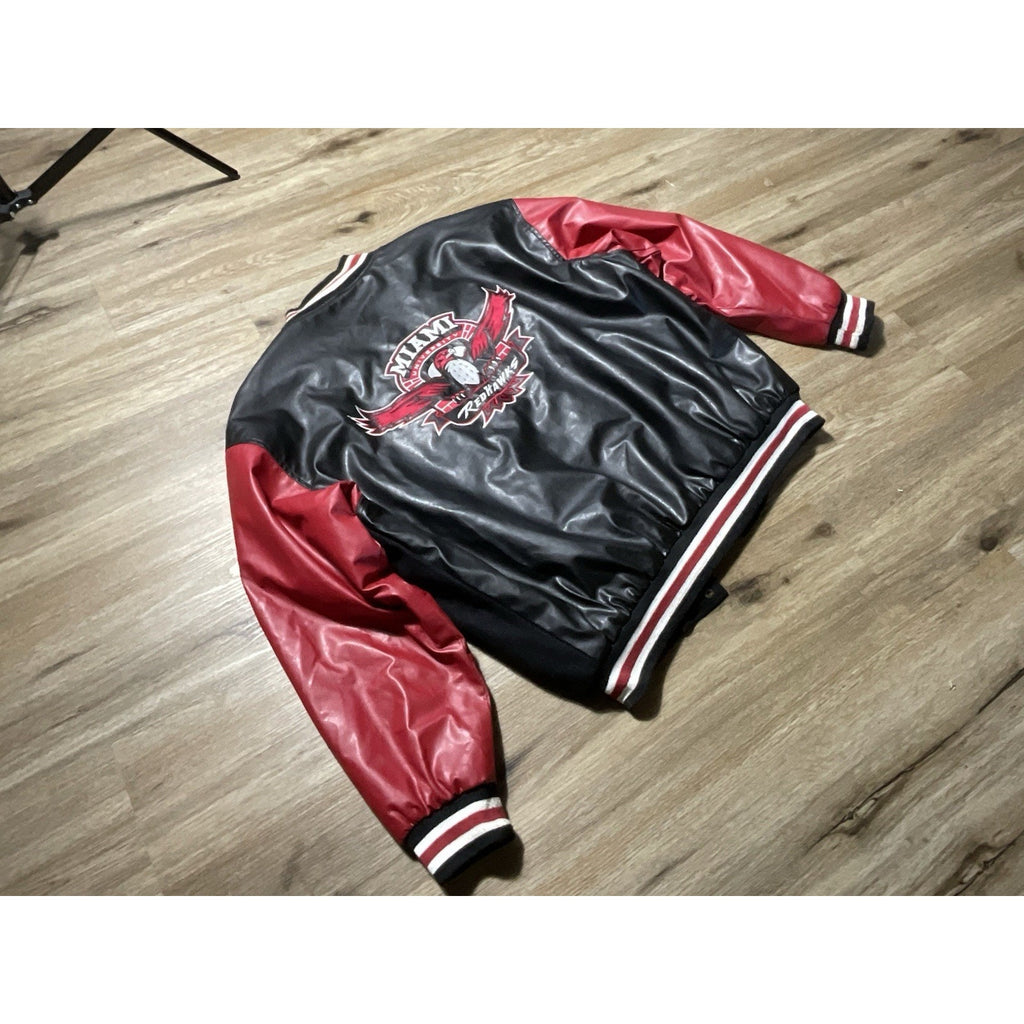 Miami RedHawks Steve & Barry’s Varsity Jacket Wool Faux Leather Large Red Black