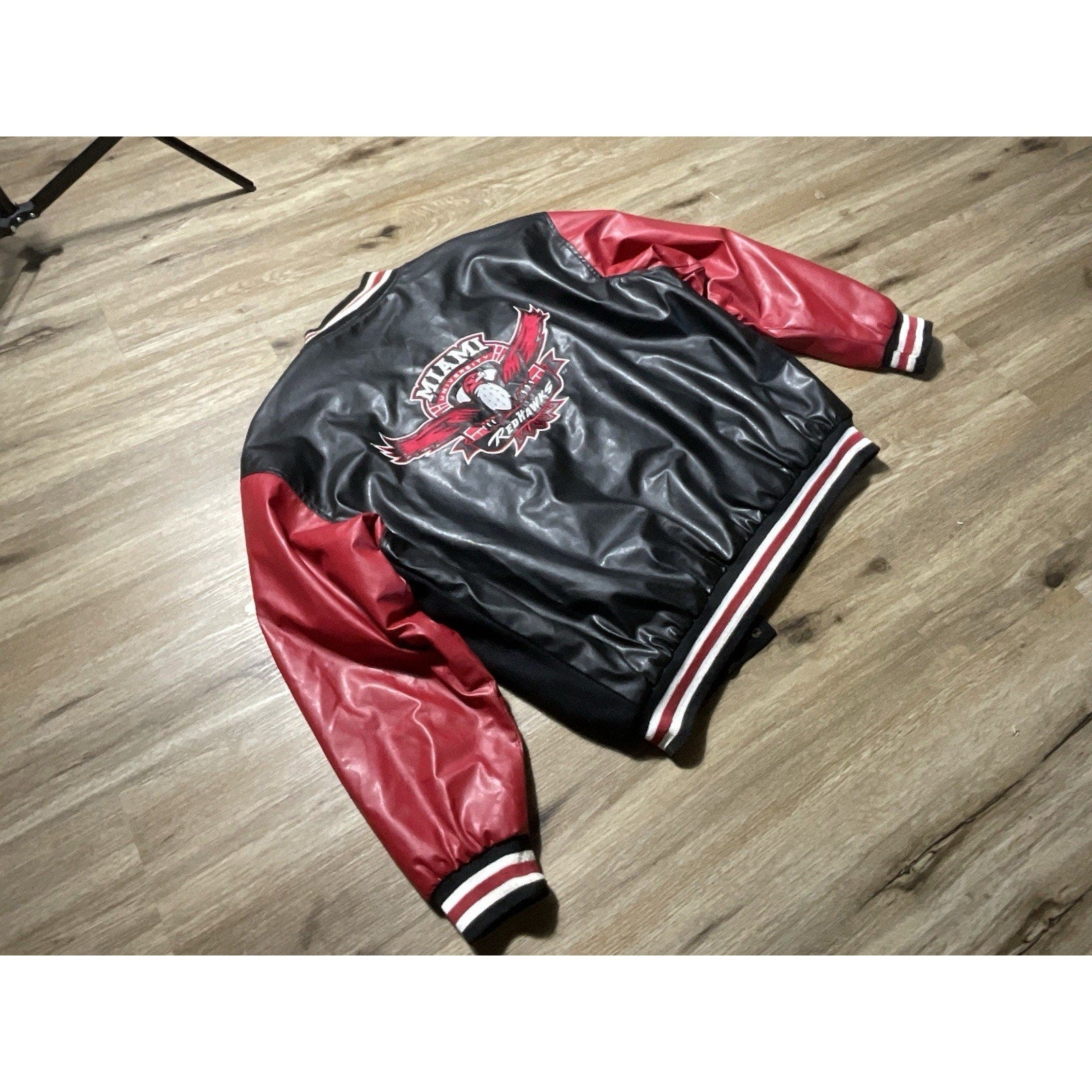 Miami RedHawks Steve & Barry’s Varsity Jacket Wool Faux Leather Large Red Black