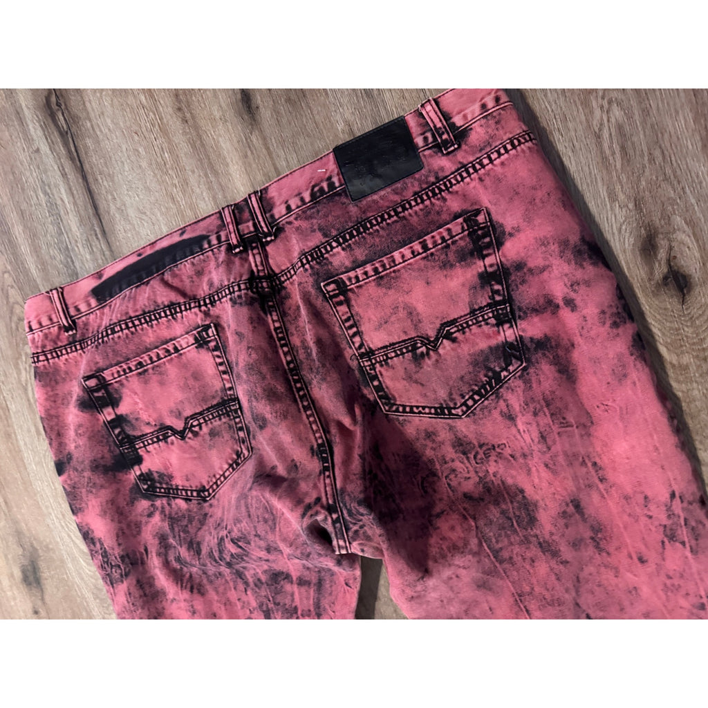 Access Apparel Pink Black Acid Wash Distressed Jeans 48x33 Y2K Streetwear Skater