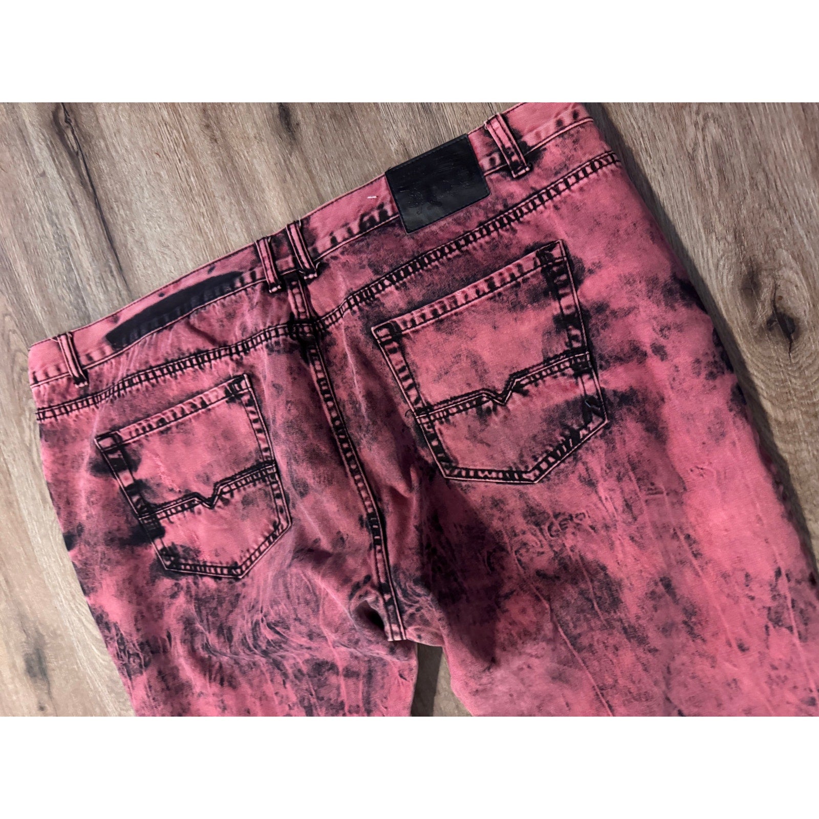 Access Apparel Pink Black Acid Wash Distressed Jeans 48x33 Y2K Streetwear Skater